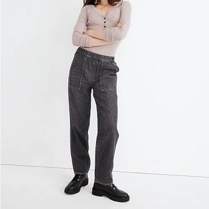 MADEWELL Pull-On Relaxed Jeans Chelford Wash Black XXS Petite Elastic Waist